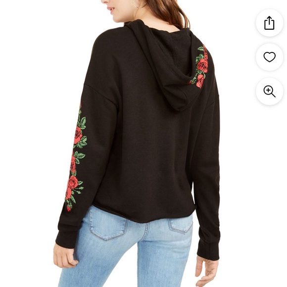 Junior’s Rose Graphic Hoodie Black - Size Medium - Picture 2 of 5
